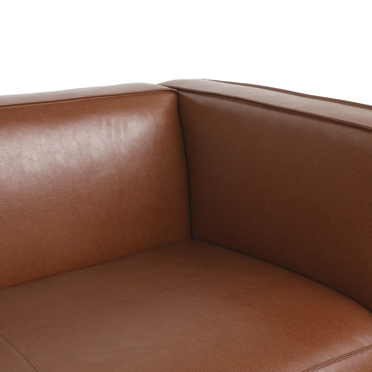 Cognac Brown and Dark Walnut Faux Leather 3 Piece Sofa Set Q744