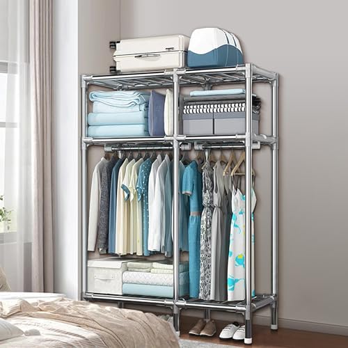 Metal Wardrobe Closet with 2 Hanging Rods, Storage Shelves (43.3 x 17.7 x 67 Inches) A972