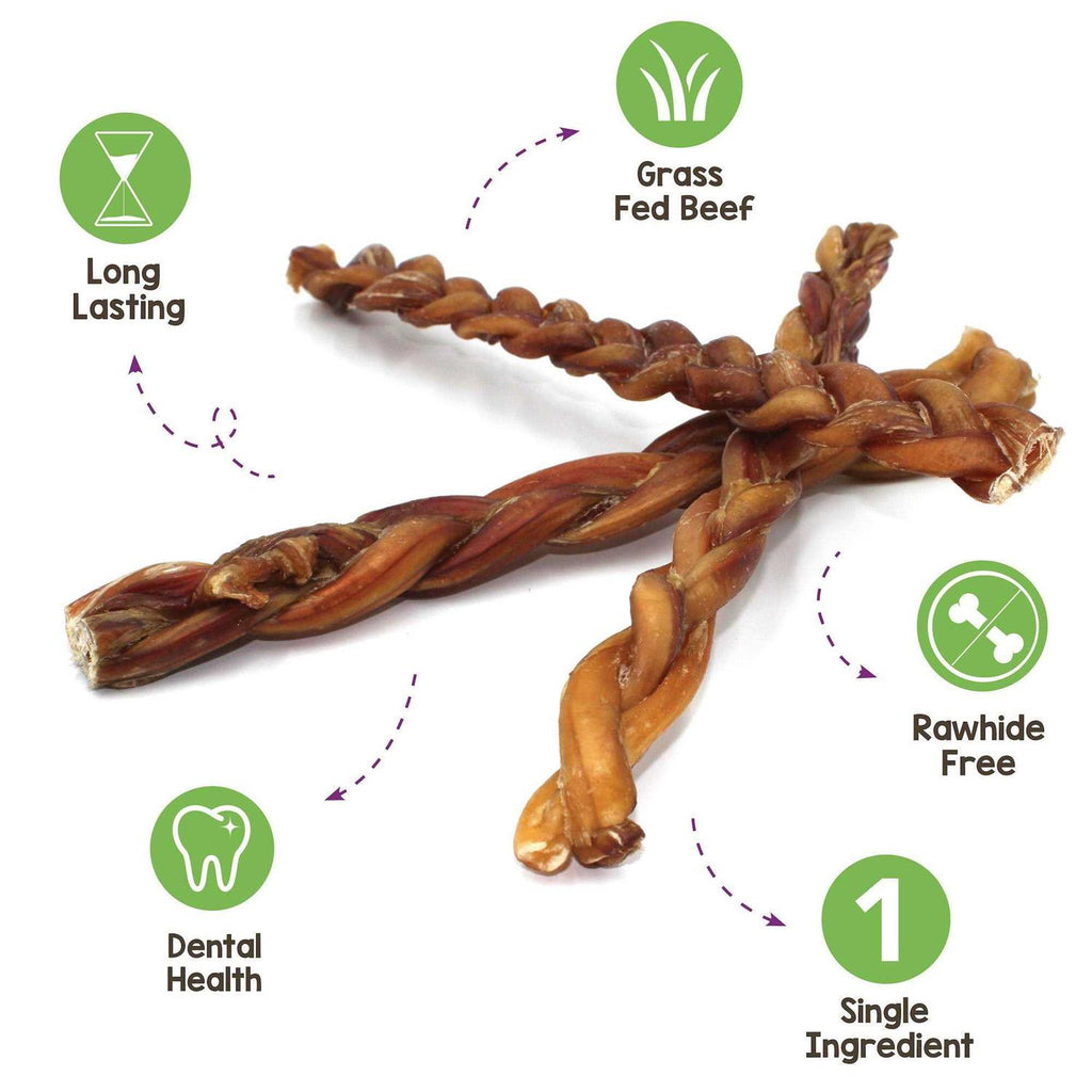 Braided Bully Sticks for Dogs Natural Beef Bones E65570