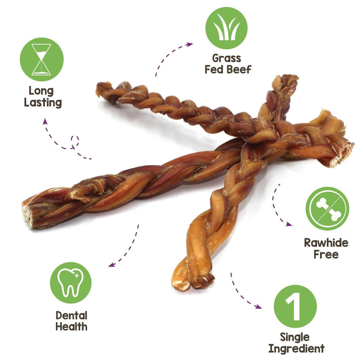 Braided Bully Sticks for Dogs Natural Beef Bones E65570