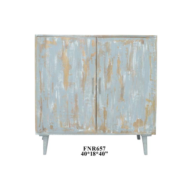 2 Door Mango Wood Cabinet Grey Finish D81653