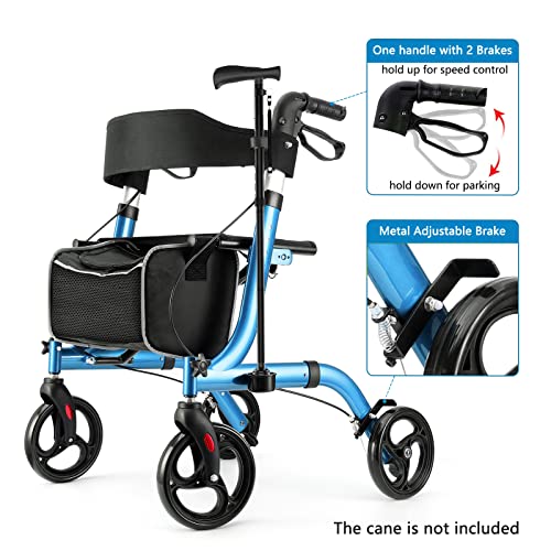 Champagne Lightweight Aluminium Folding Rollator Walker with Seat and 8-inch Wheels B642083