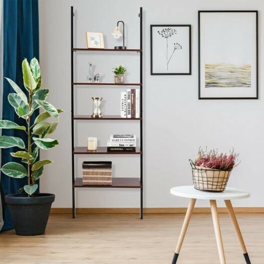 5-Tier Metal Frame Ladder Shelf Brown F71874