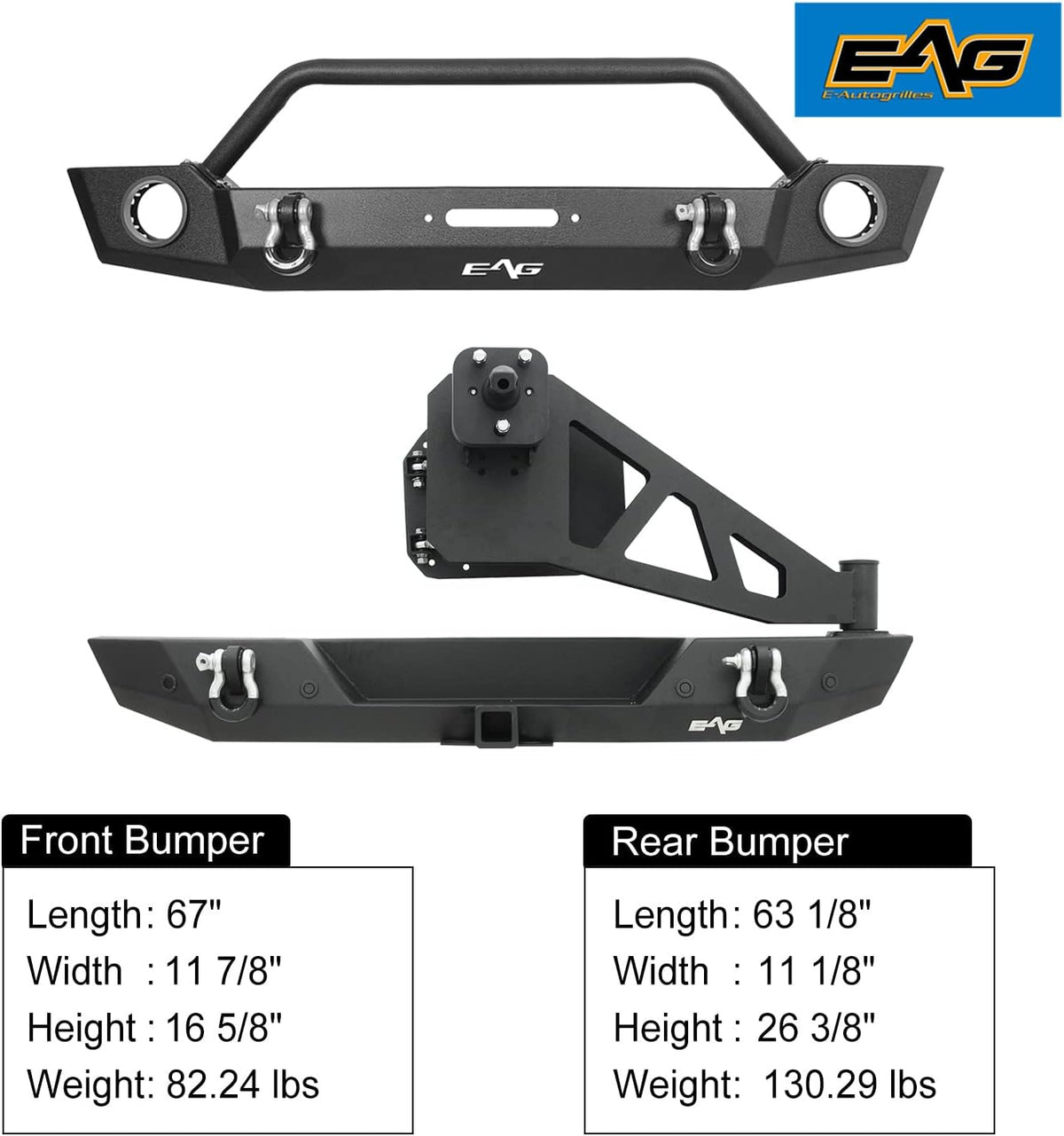 Rock Crawler Front Bumper with Tire Carrier Combo for Wrangler JL B961826
