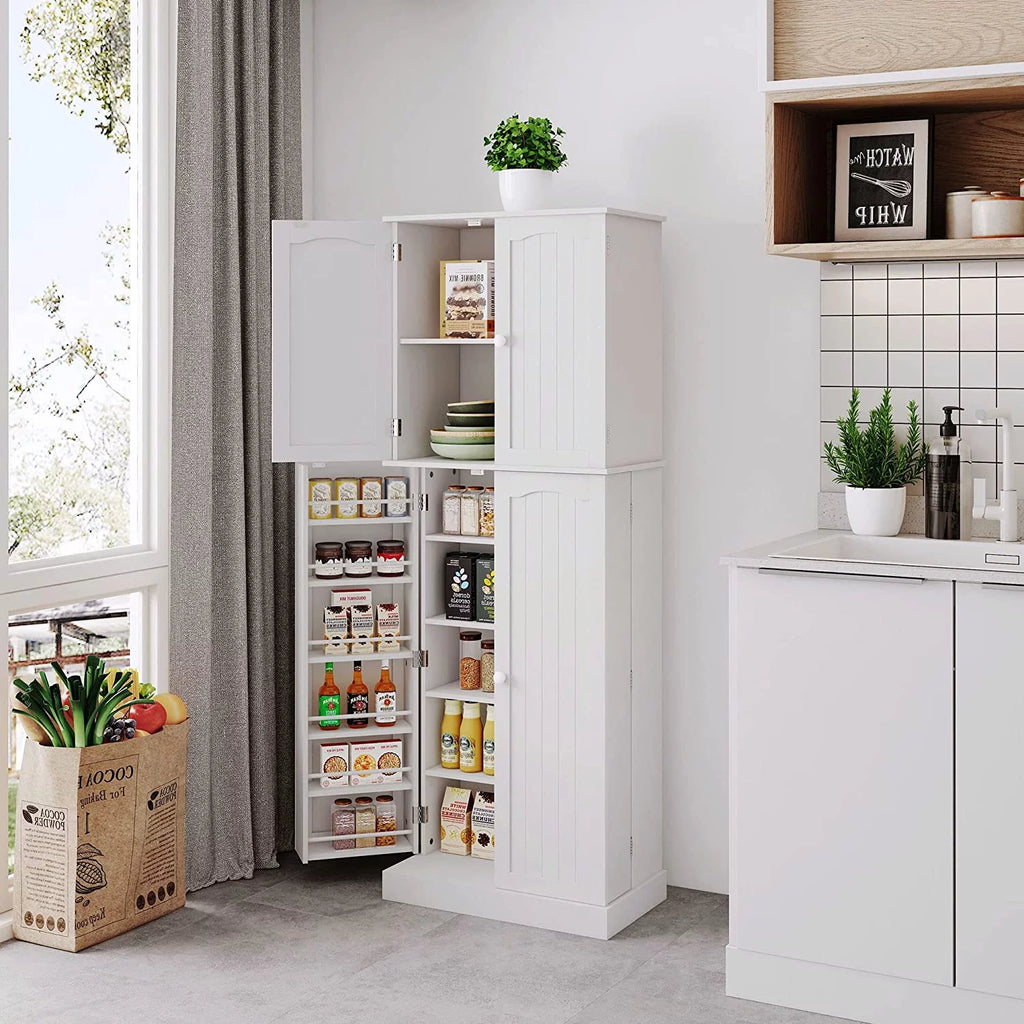 White Tall Kitchen Pantry Storage Cabinet with Doors and Shelves D406