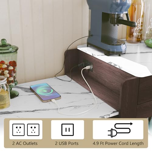 Extendable Kitchen Island on Wheels with Power Outlet and Storage Cabinet and Drawers U186
