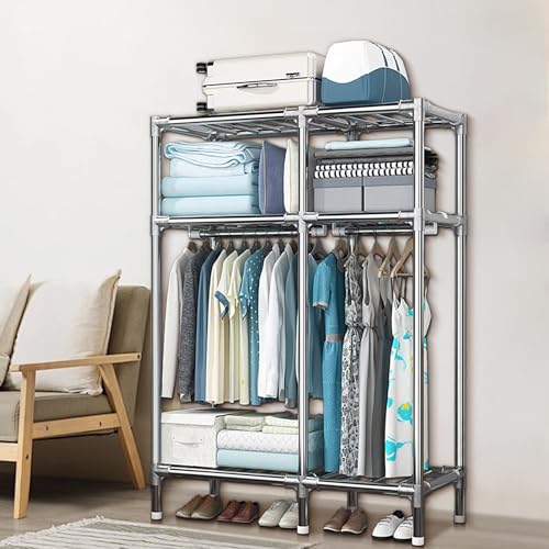 Metal Wardrobe Closet with 2 Hanging Rods, Storage Shelves (43.3 x 17.7 x 67 Inches) A972