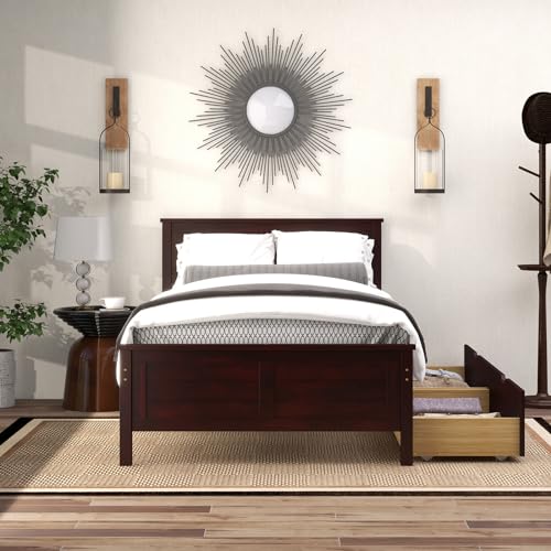 White Twin Size Bed Frame with 2 Drawers U3122
