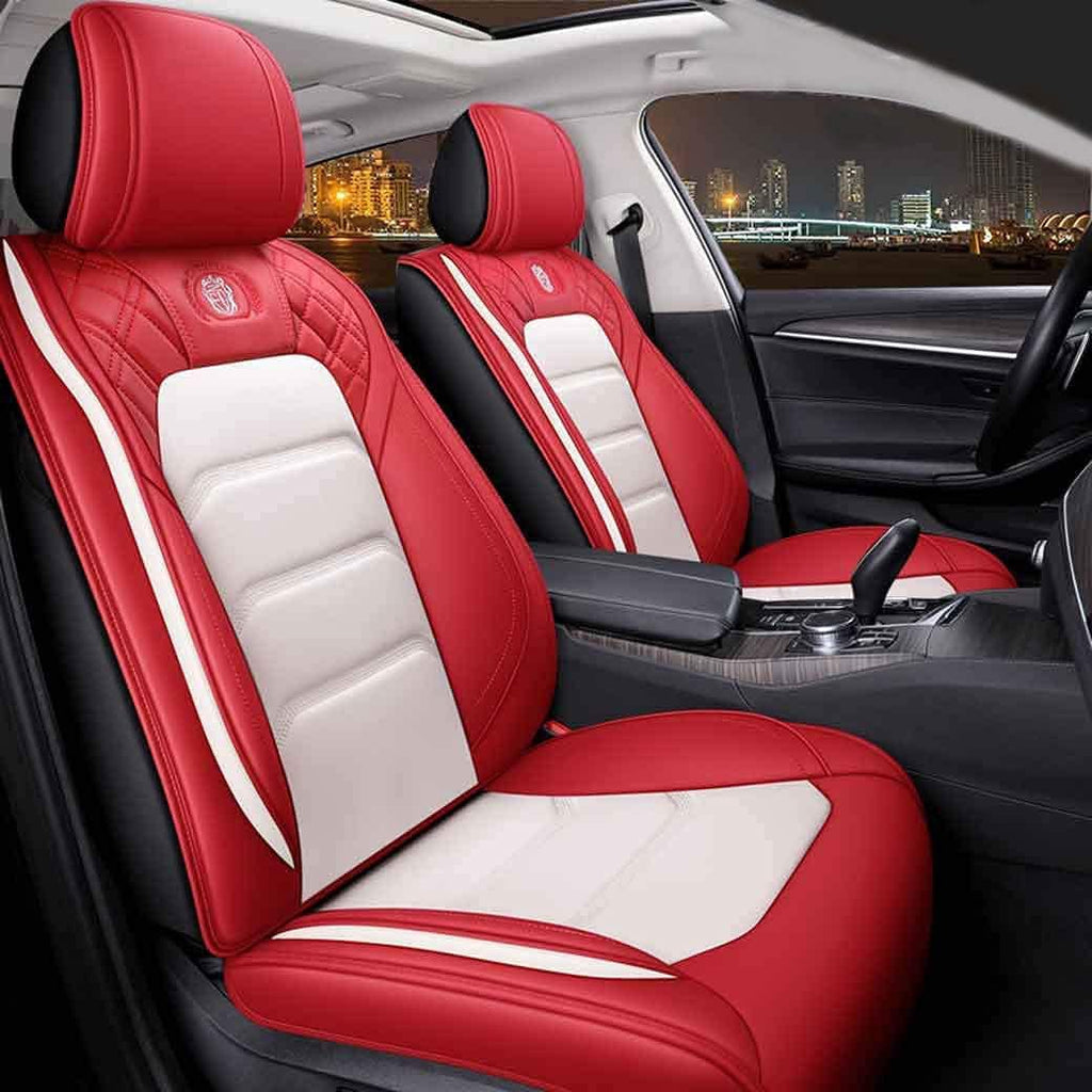 Leather Car Seat Covers 5 Seats Full Set Black Pink Y8481