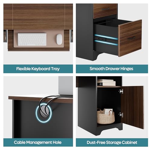 59" Executive Desk with 2 Drawers, Storage Cabinet, File Drawer, Keyboard Tray & 2 Pedestals, Cherry Q46581