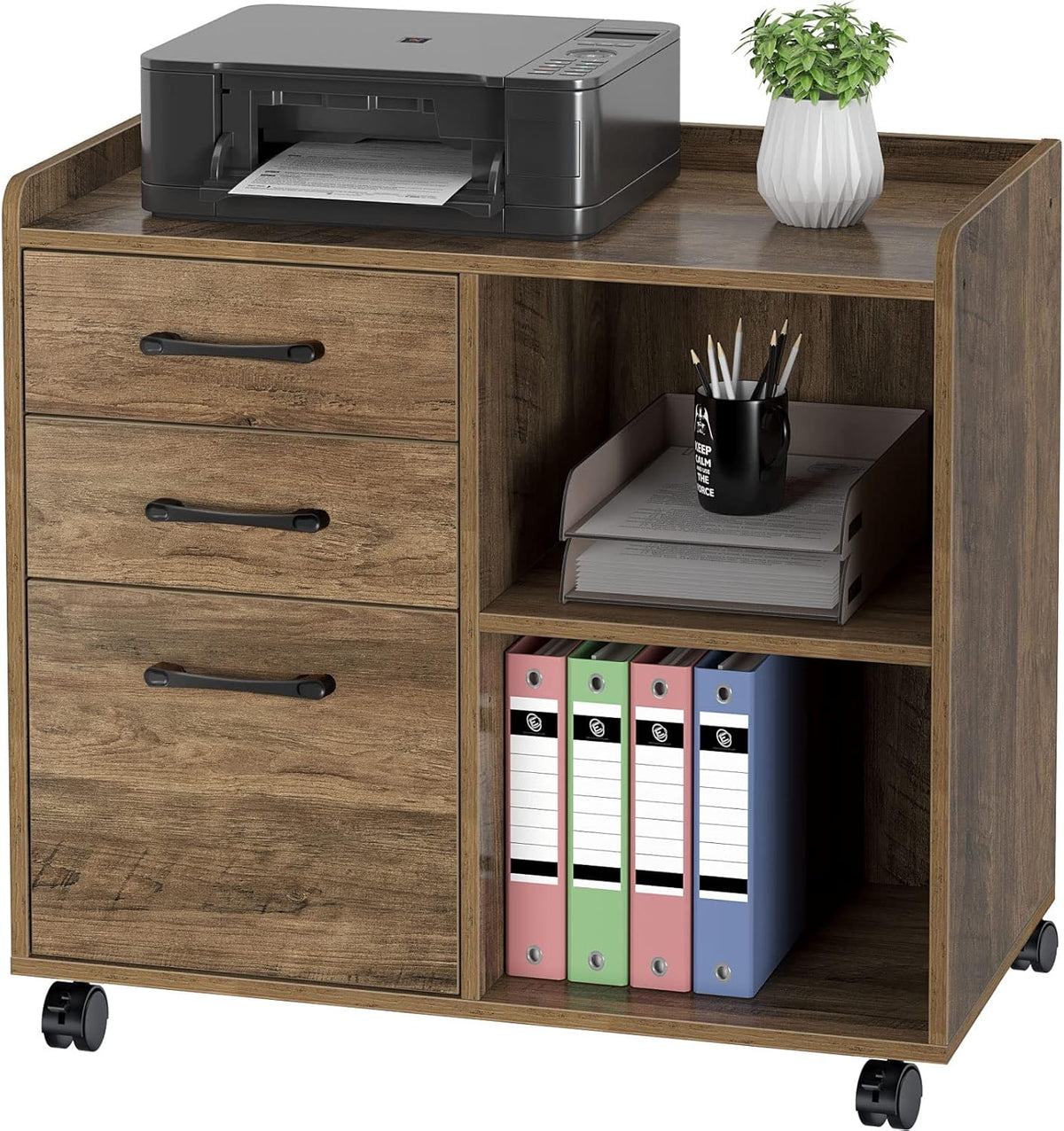 Grey 3-Drawer Mobile File Cabinet with Storage Shelf G734