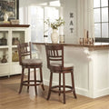 Dark Cherry Wood Counter Height Stool with Gray Linen Q209400
