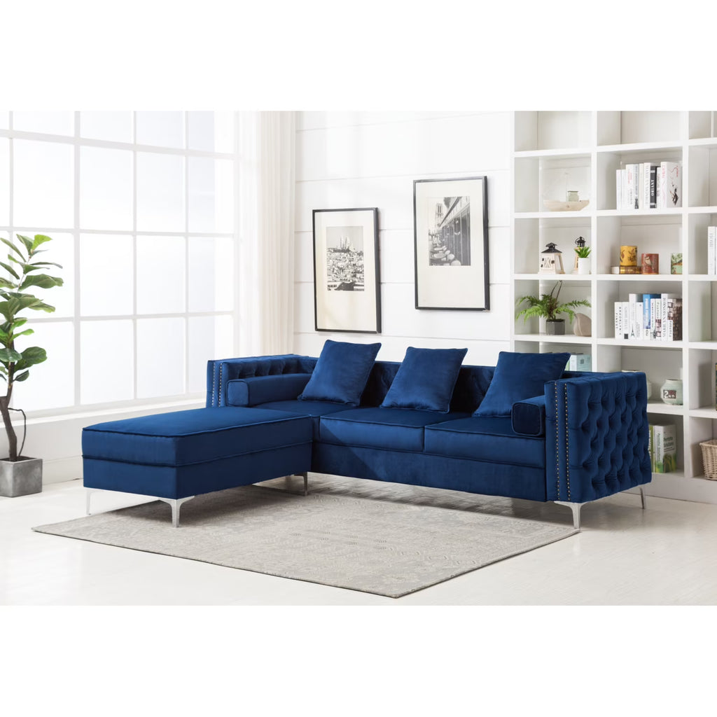 Gray Velvet Sleeper Sectional Sofa C9812