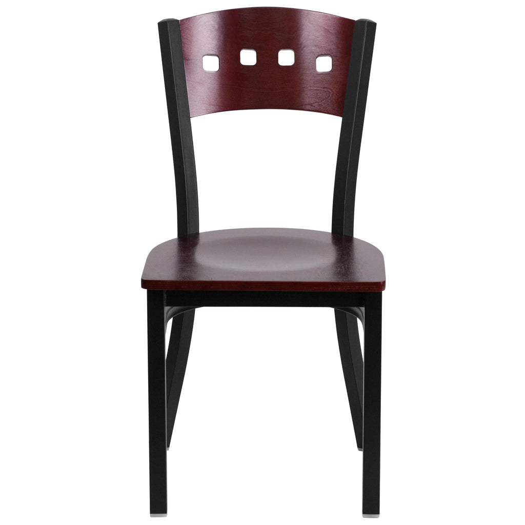 2 Pk Black Metal Restaurant Chair with Mahogany Wood Back & Seat Q739699