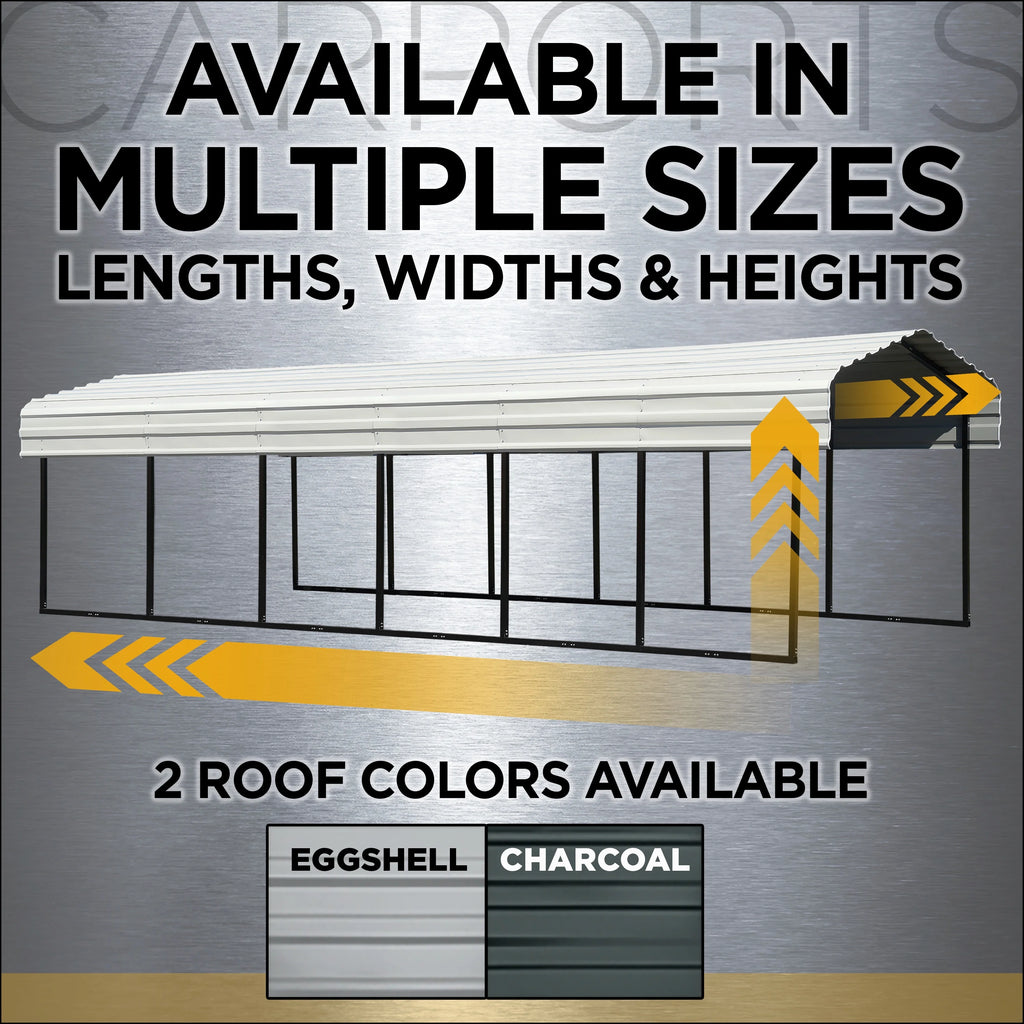 Galvanized Steel Carport Kit with 2-Sided Enclosure Z59473