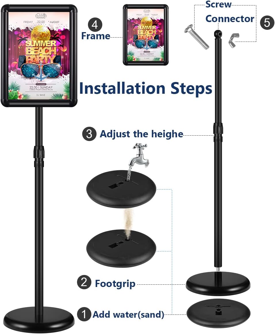 2 Pack Adjustable Floor Sign Stand 8.5x11 Inch Black U4202