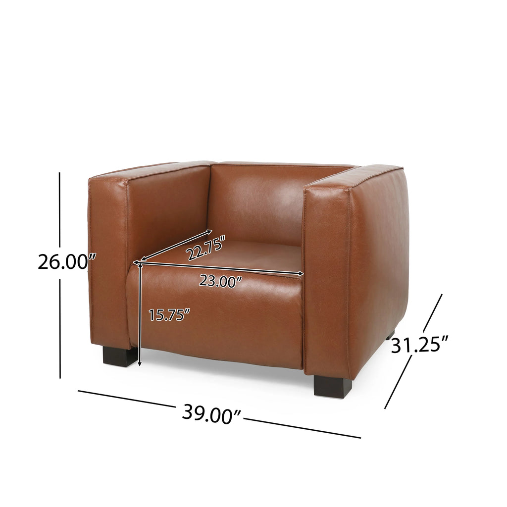 Cognac Brown and Dark Walnut Faux Leather 3 Piece Sofa Set Q744