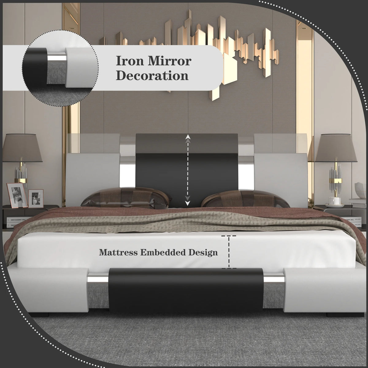 Black Full Size Bed Frame with Faux Leather Headboard D452