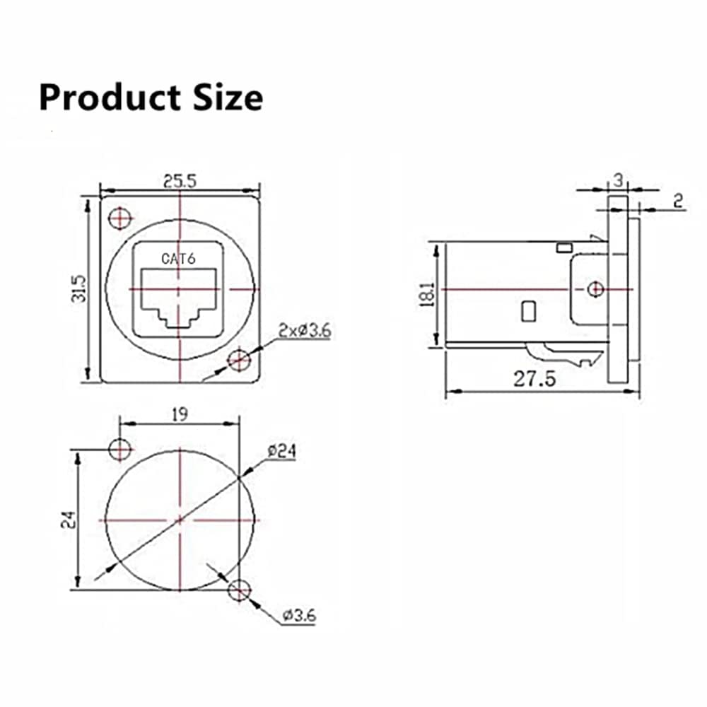 RJ45 Socket Panel Mount Connector, CAT6/CAT5E/CAT5 Female to Female LAN Adapter A652