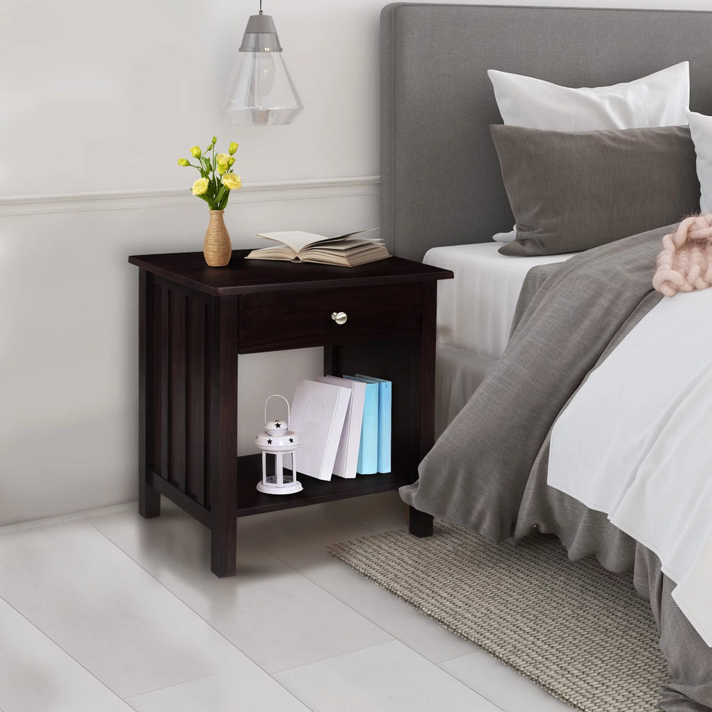 Espresso Wooden Nightstand with USB Ports and One Drawer I6892