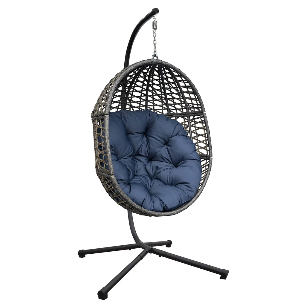 Navy Blue Resin Wicker Hanging Egg Chair W56450