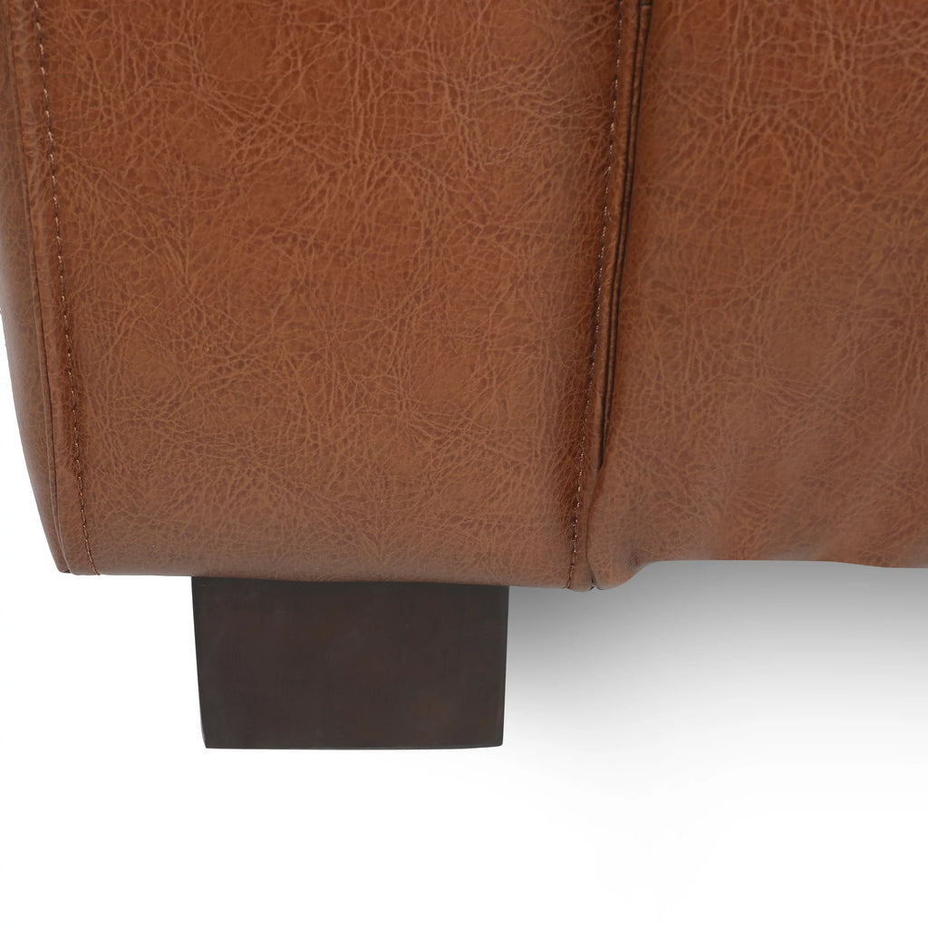 Cognac Brown and Dark Walnut Faux Leather 3 Piece Sofa Set Q744