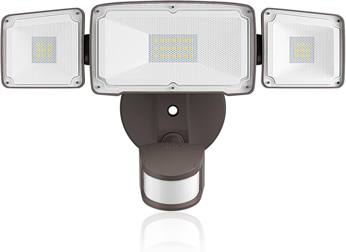 3 Head LED Security Lights with Motion Sensor, 40W, IP65 Waterproof, Brown, Pack of 2 Y928