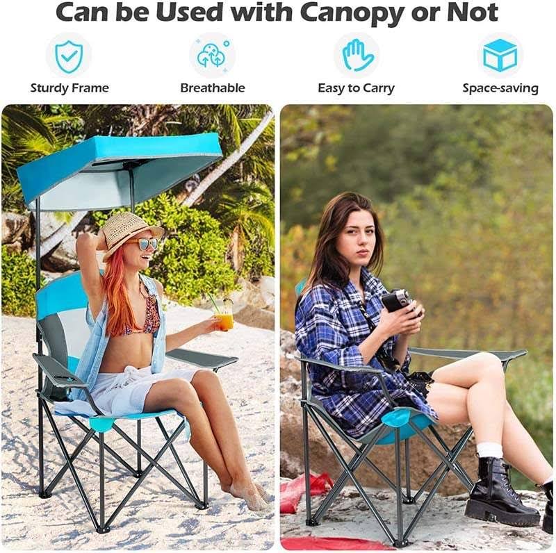 Turquoise Folding Camping Canopy Chair with Cup Holder Cooler L9564