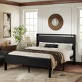 Walnut King Size Platform Bed Frame with Wood Headboard Z86209