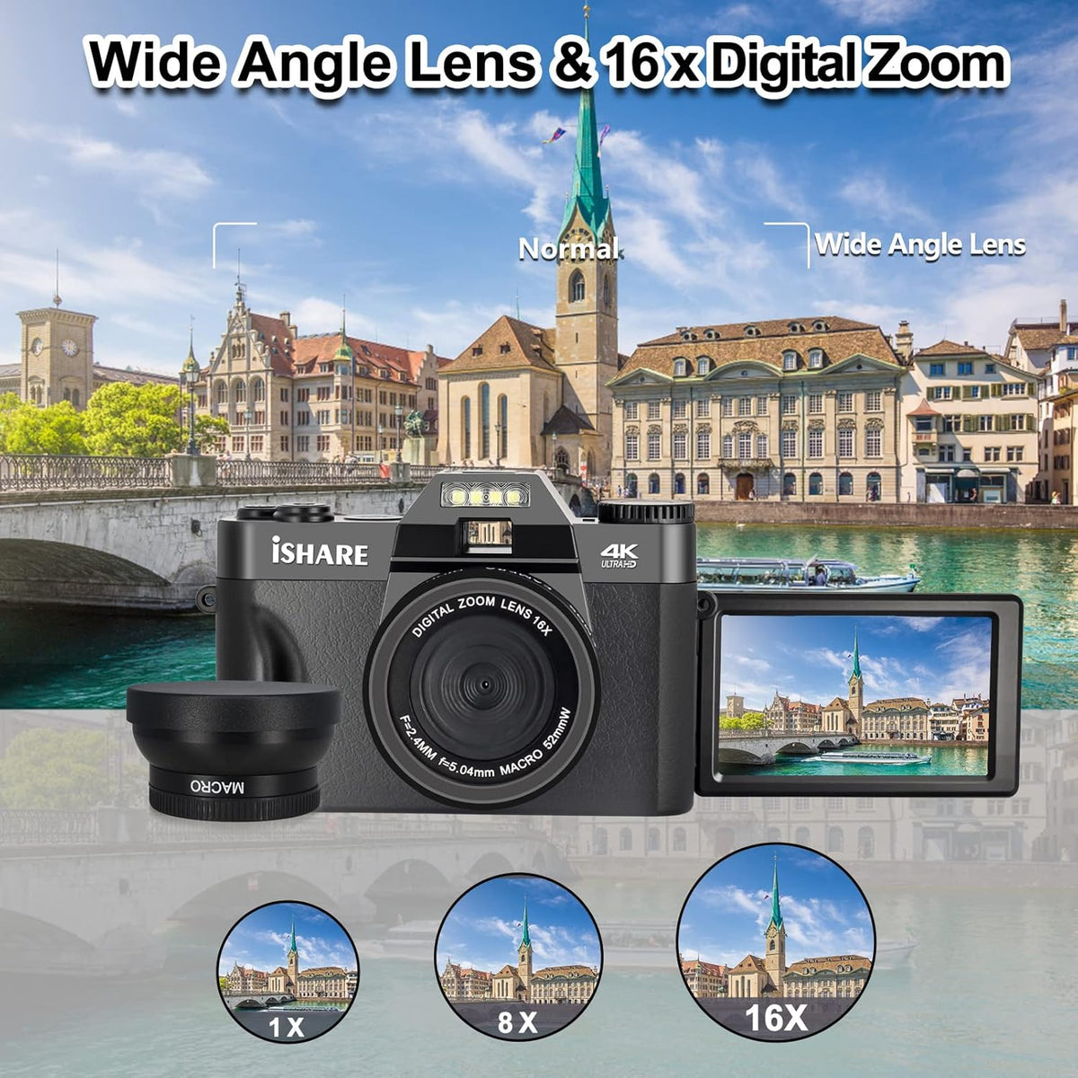 48MP 4K Digital Camera with WiFi and 3.0 Inch Flip Screen U3811