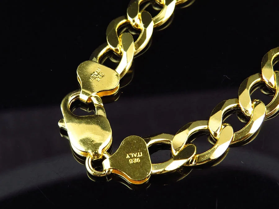 Yellow Gold Finish Sterling Silver Miami Cuban Link Chain Necklace S237