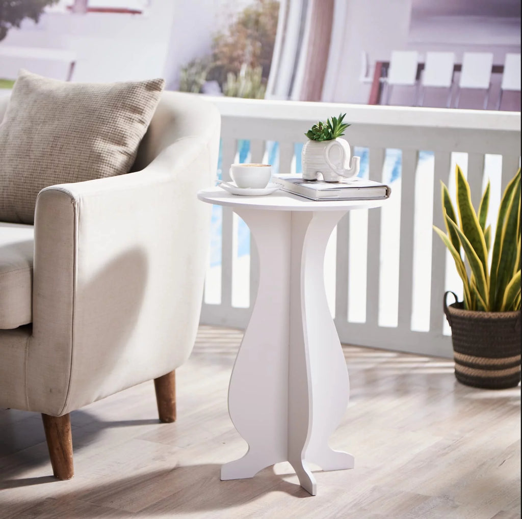 White Round Side Table Plant Stand U82492
