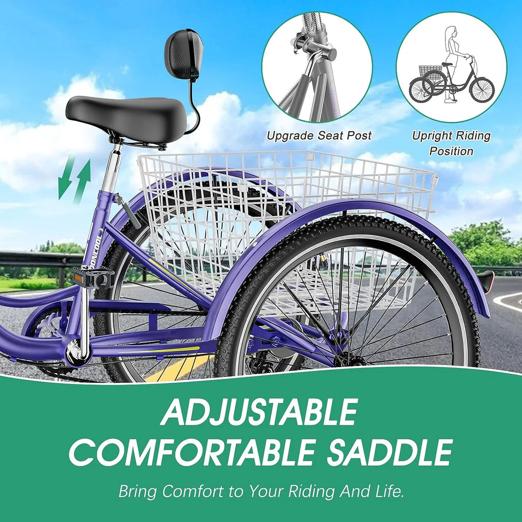 Purple Adult Tricycles with Removable Shopping Basket I26699