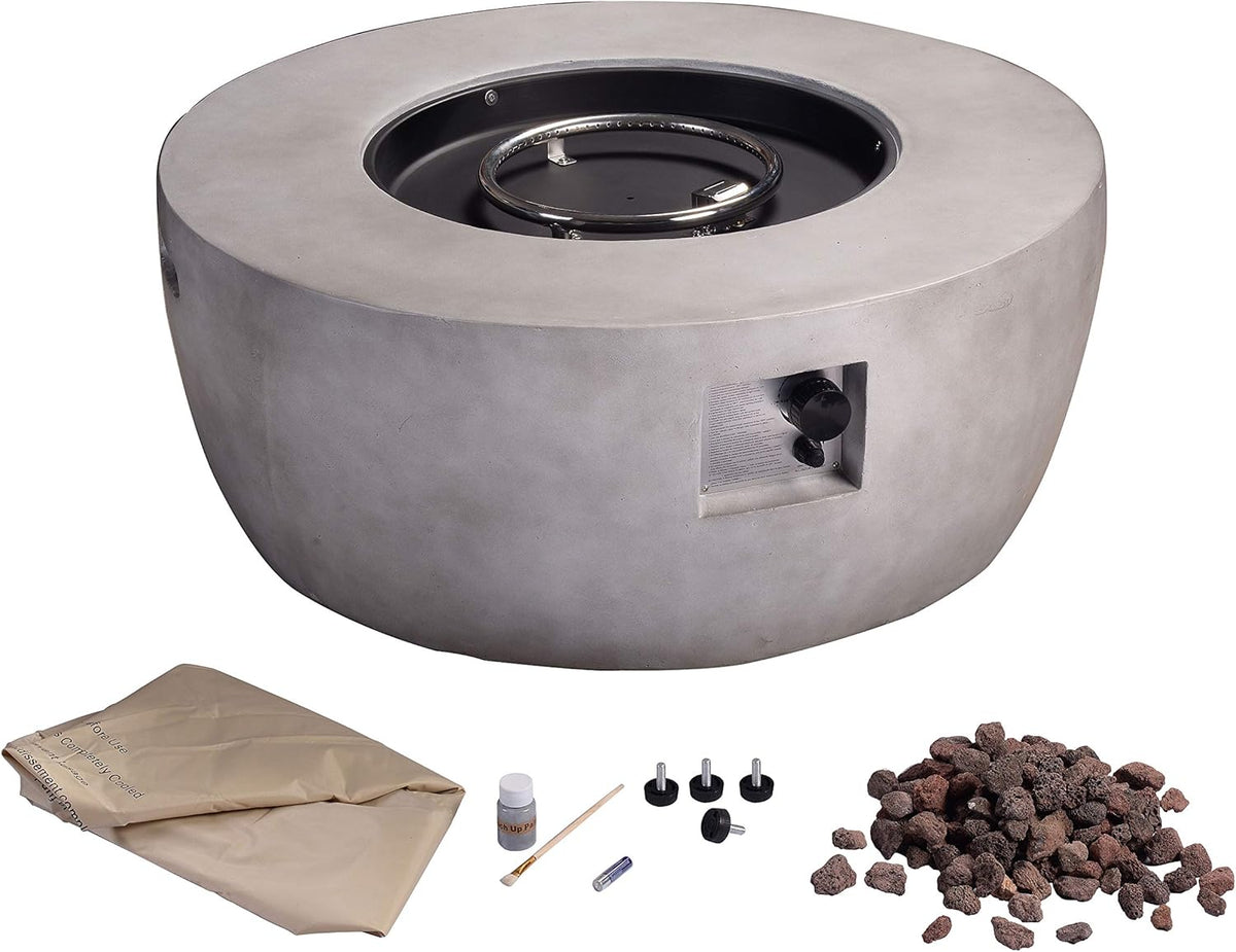 Concrete Propane Gas Fire Pit Table with PVC Cover and Lava Rocks, 50,000 BTU, 36 inch, Light Gray S338962