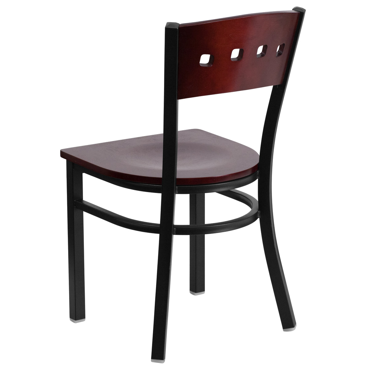 2 Pk Black Metal Restaurant Chair with Mahogany Wood Back & Seat Q739699