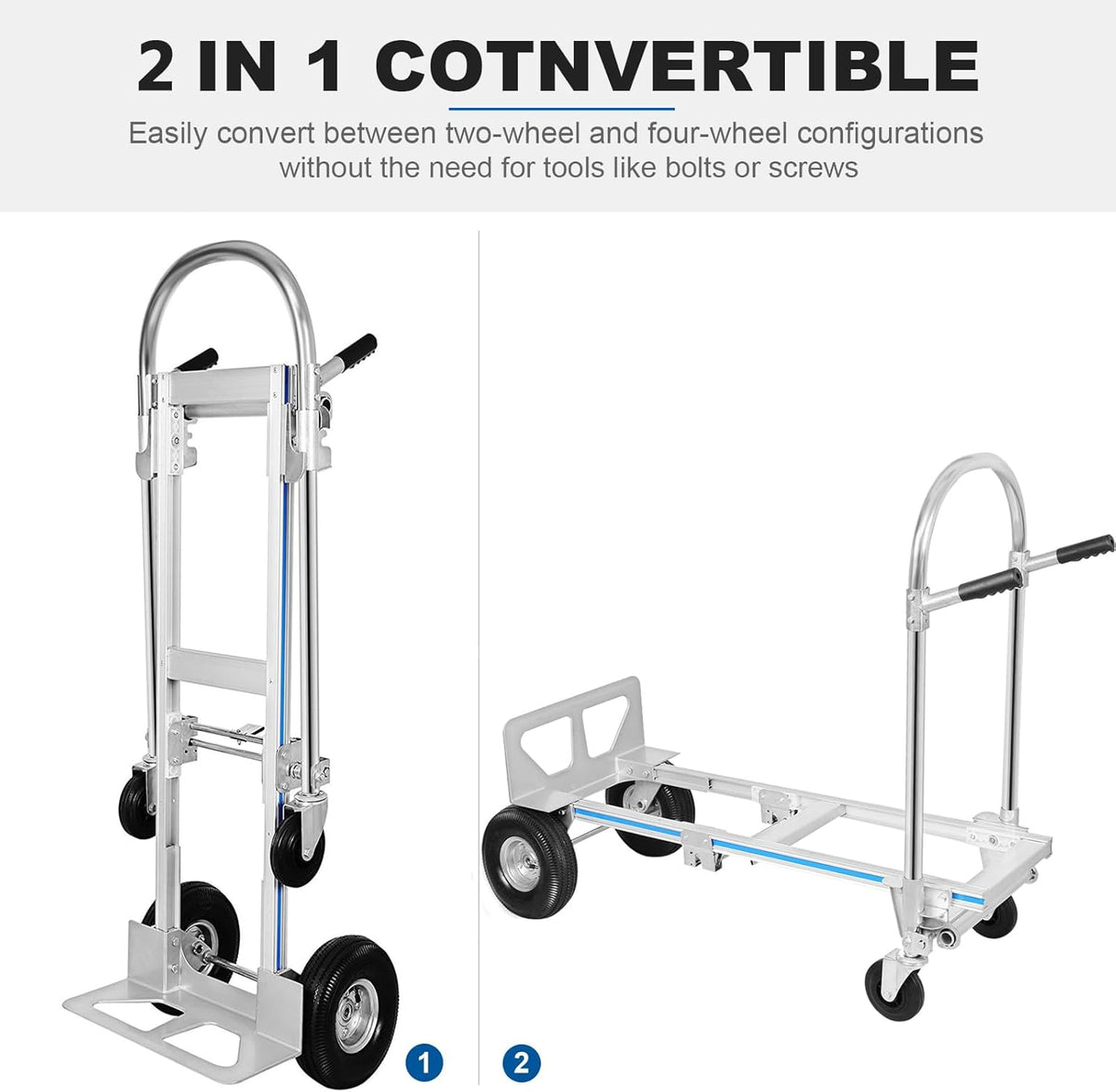 Heavy Duty Convertible Aluminum Hand Truck Dolly with Rubber Wheels B754