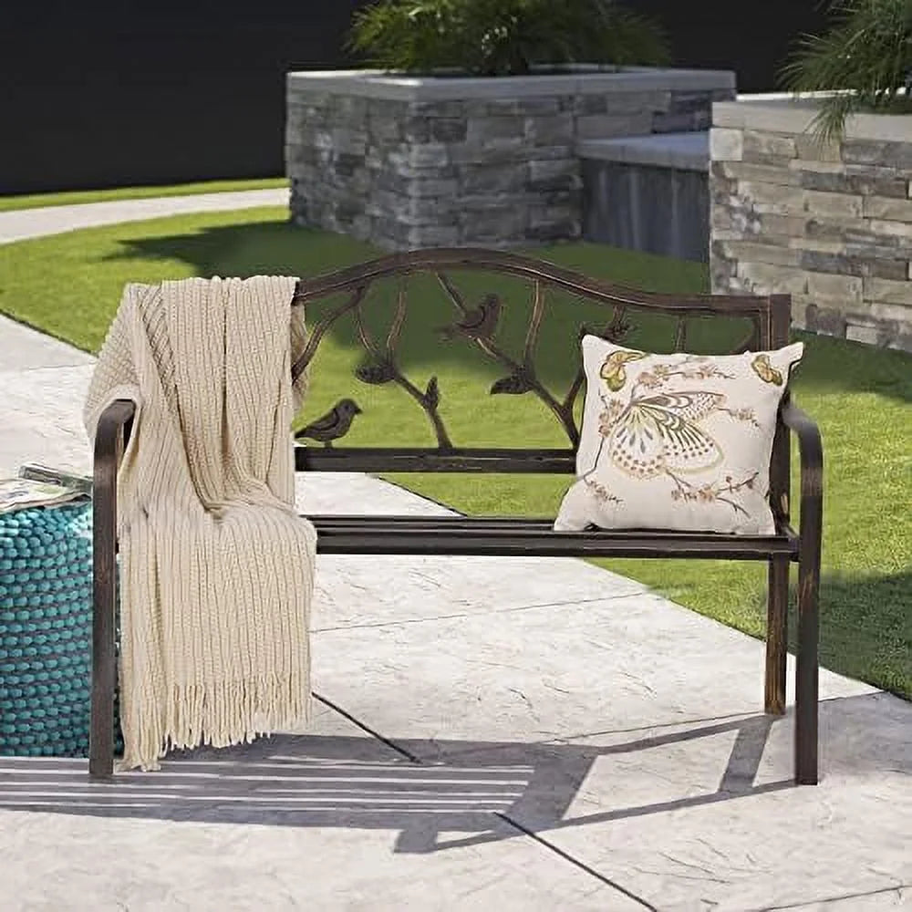 Black Cast Iron Outdoor Bench with Floral Backrest L470