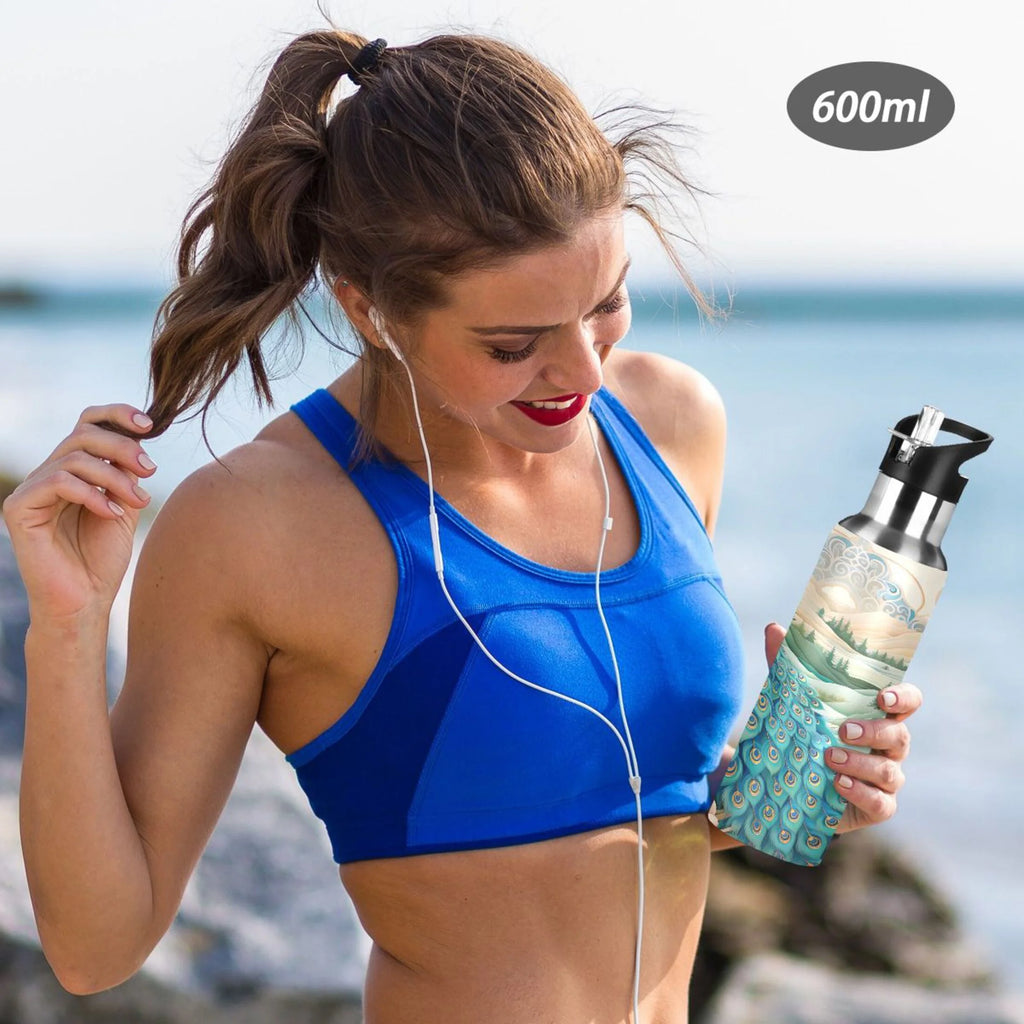 Stainless Steel Insulated Thermos Vacuum Flask Water Bottle with Straw Lid P461