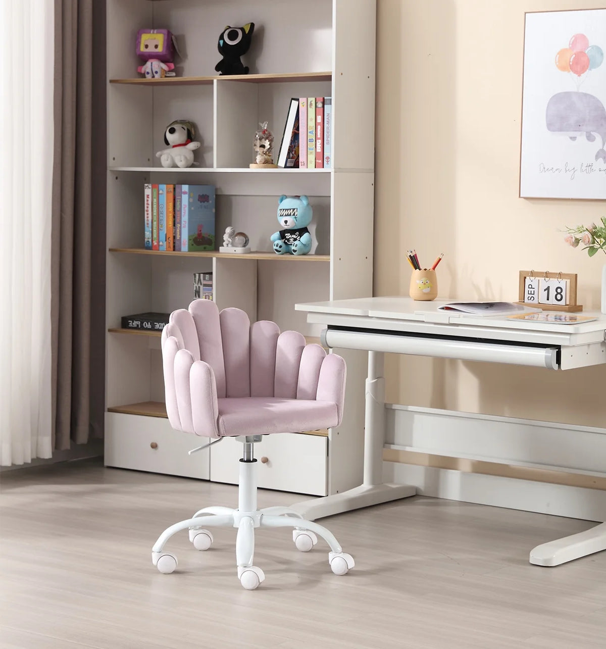 Purple Velvet Adjustable Kids Swivel Chair Y61849