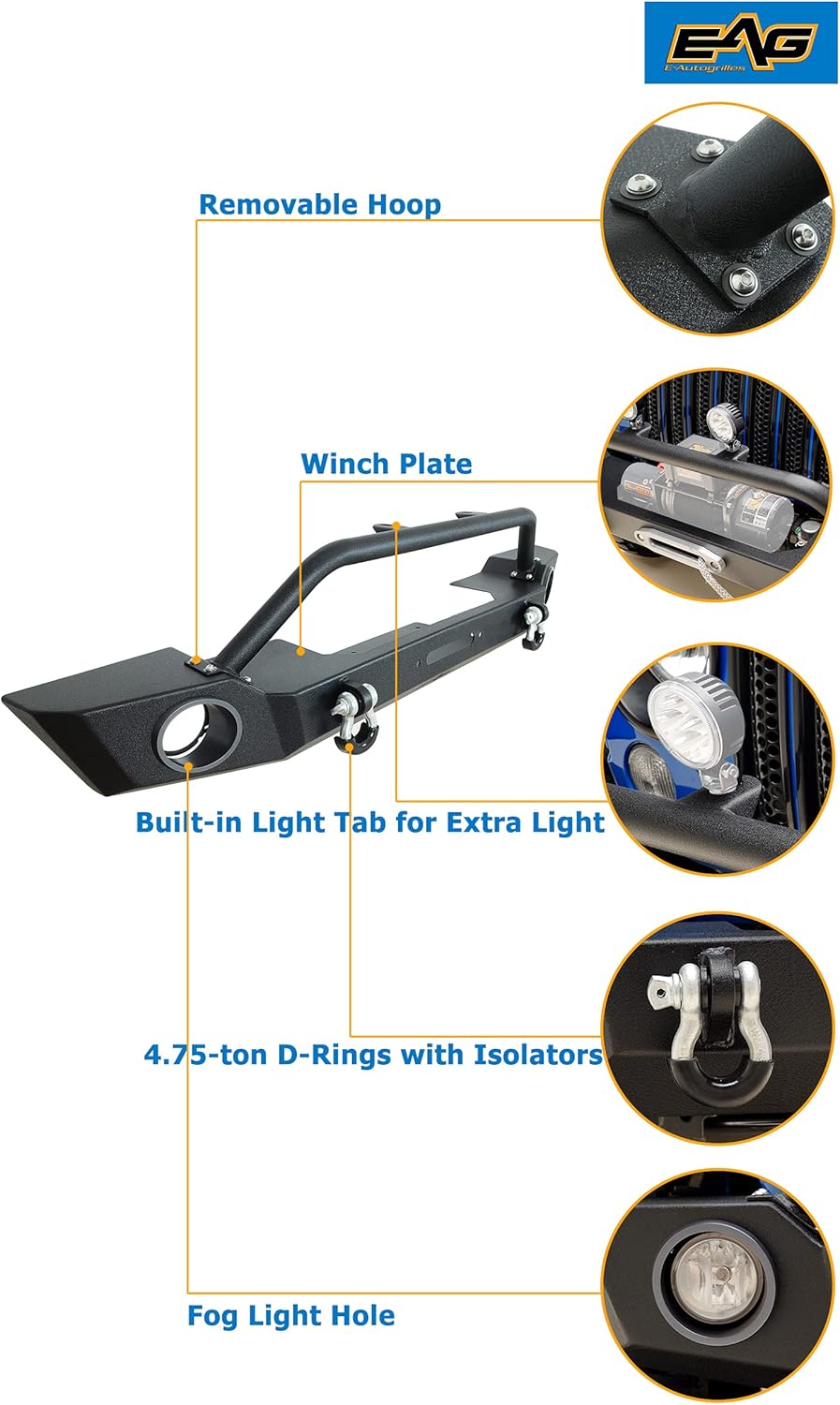 Rock Crawler Front Bumper with Tire Carrier Combo for Wrangler JL B961826