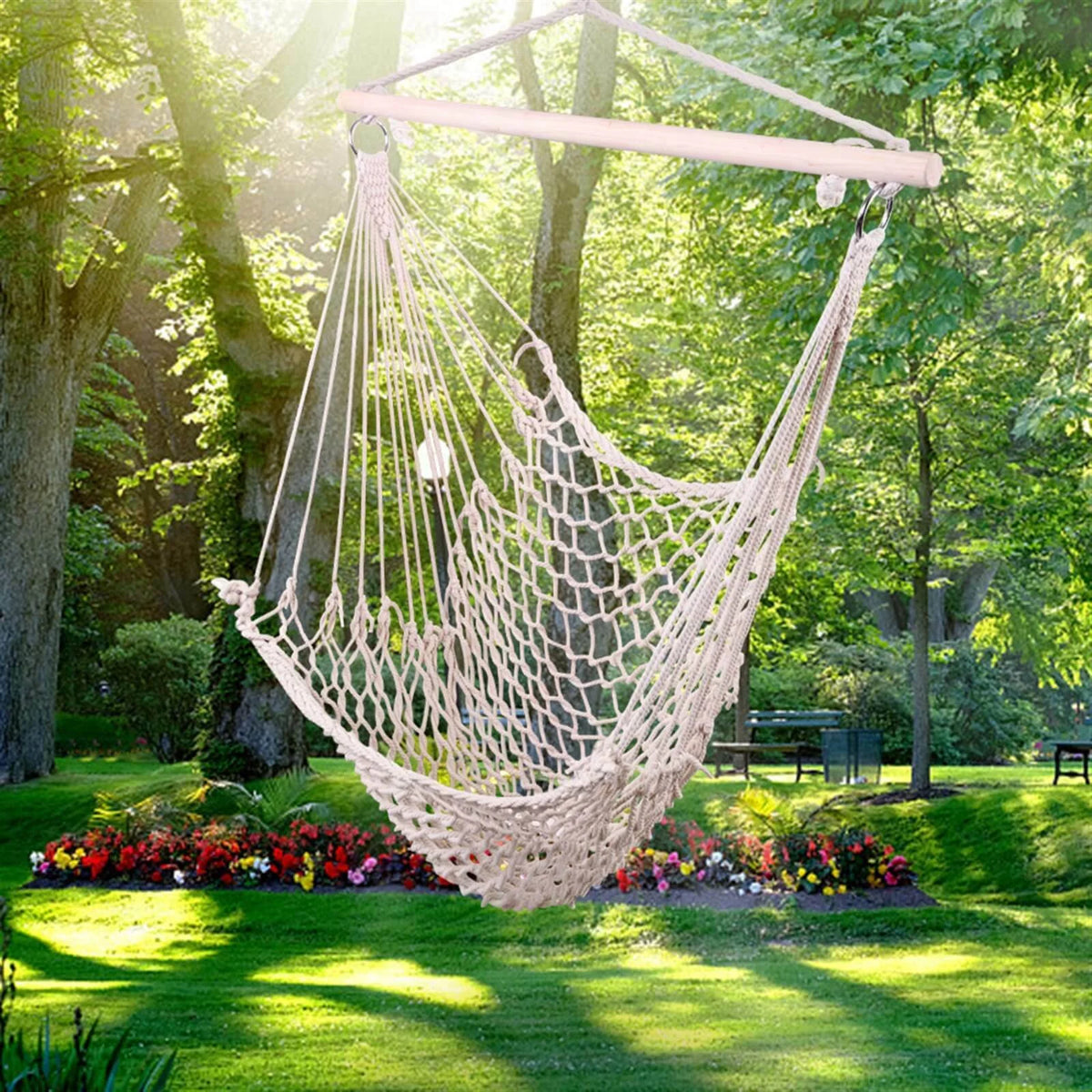 Cotton Rope Hammock Chair with Wood Stretcher O393