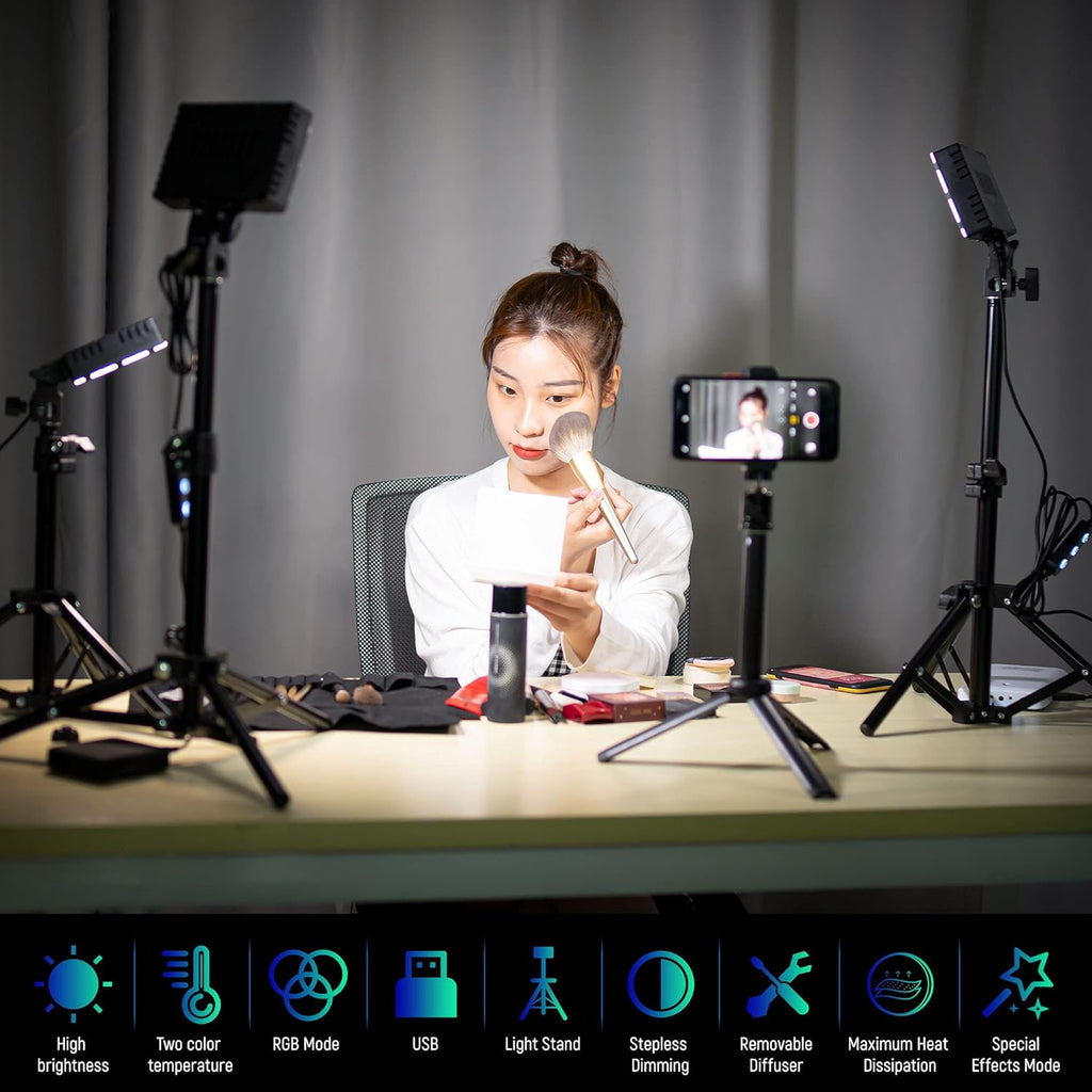 RGB Photography Lighting Kit, Tabletop Video Conference Lighting, 3 Packs S685