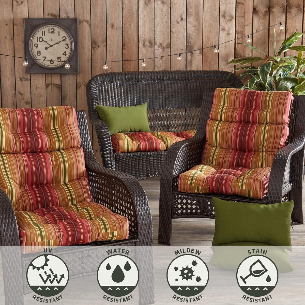 Outdoor 44 x 22-inch High Back Chair Cushion, Set of 1, Cinnamon Stripe G6957