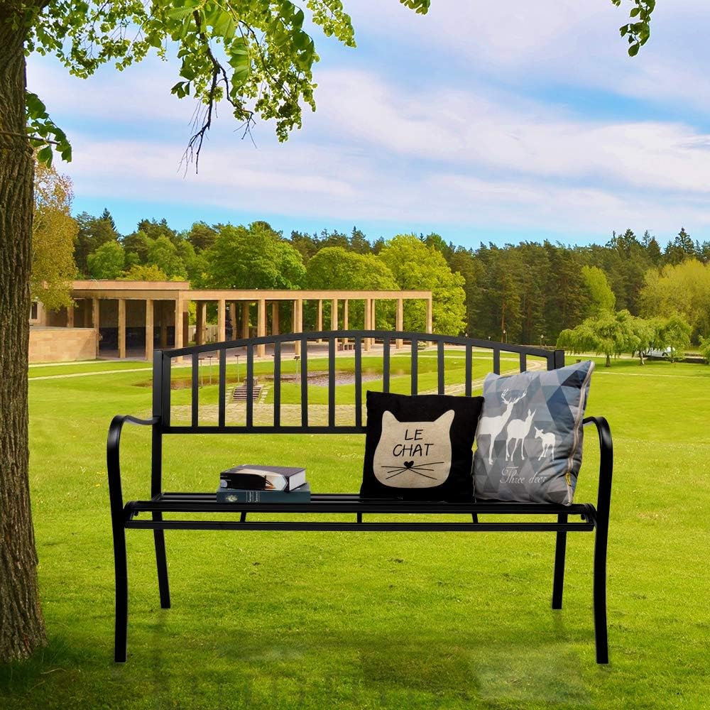 Black Metal Patio Bench E365636