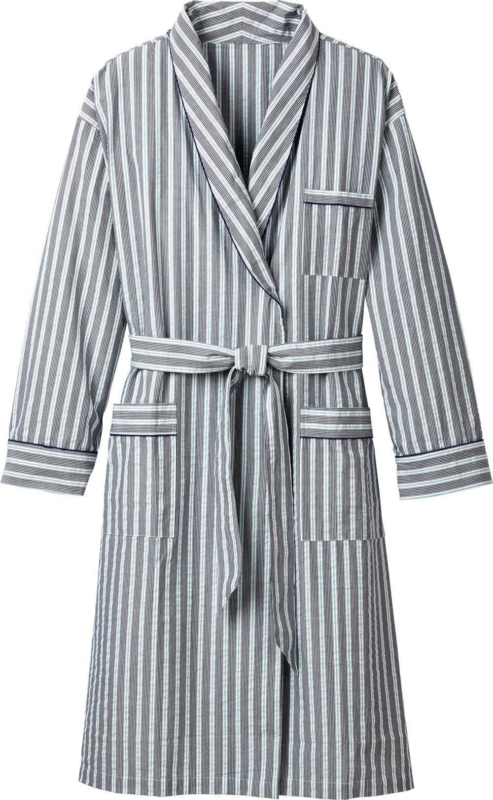 Men's Striped Cotton Seersucker Robe X479936