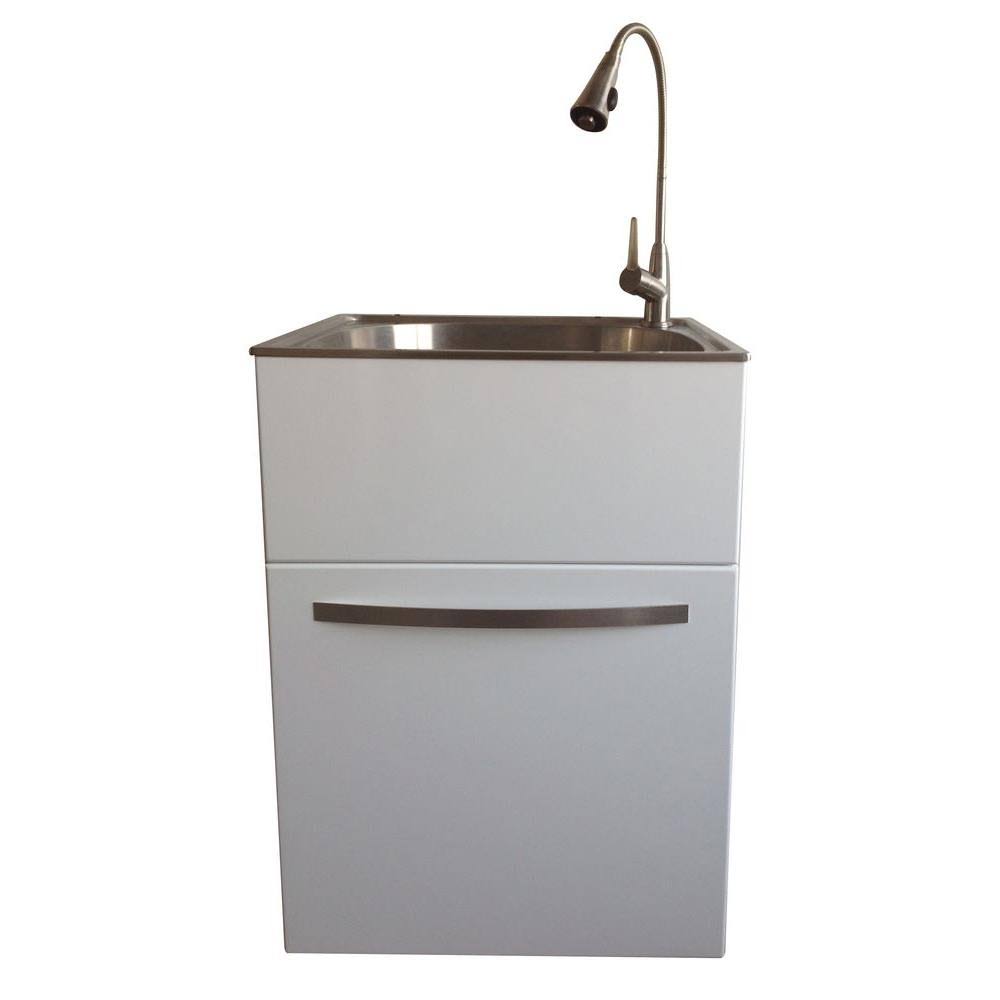 Stainless Steel Utility Sink and White Drawer Cabinet M300