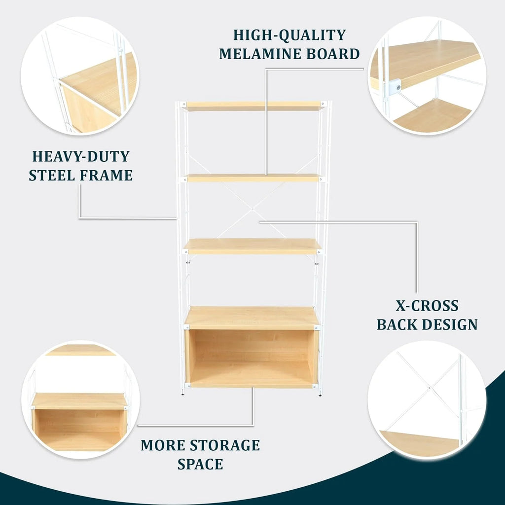 4 Shelves Bookcase with Steel Frame A504182