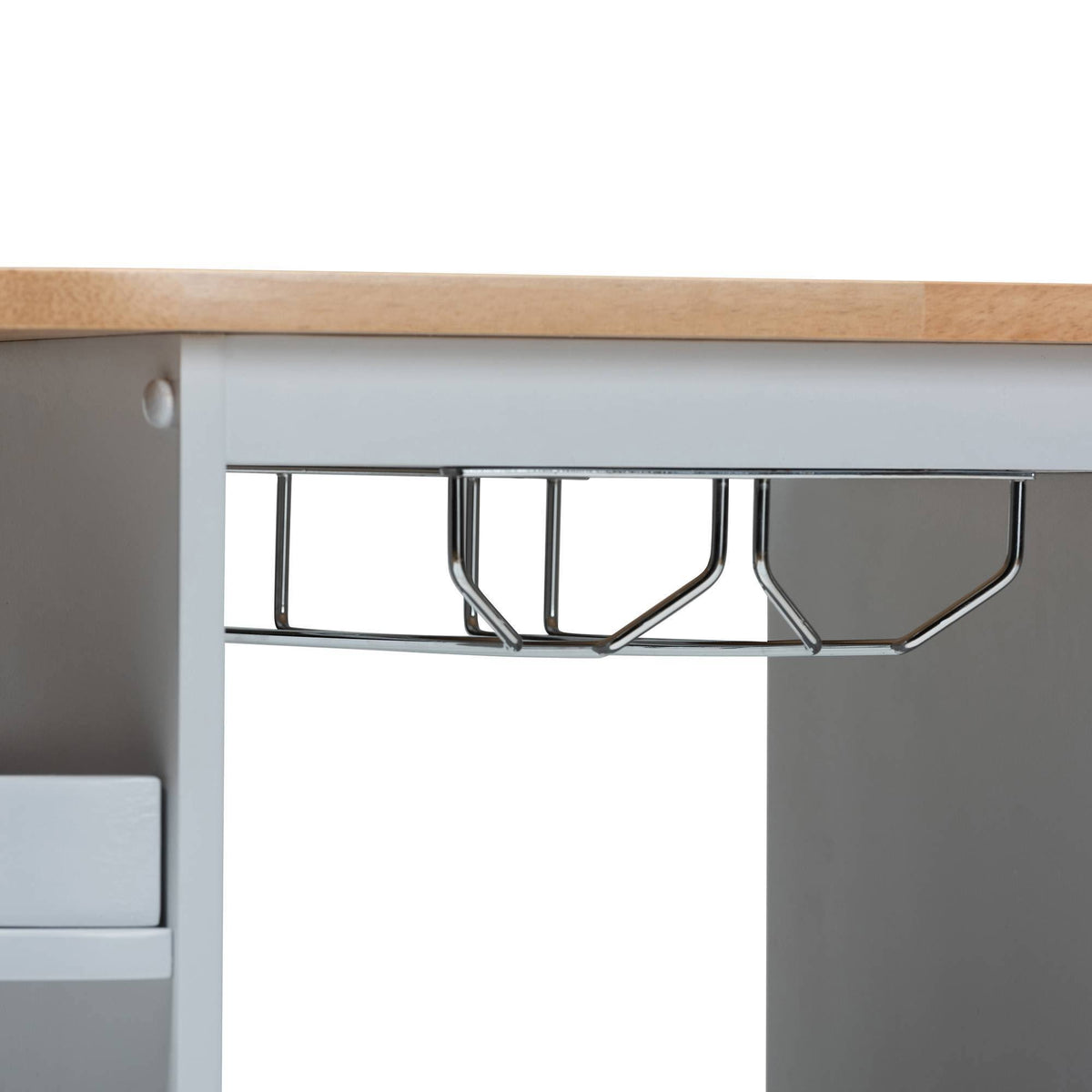 Light Grey Natural Wood Kitchen Storage Cart A945152