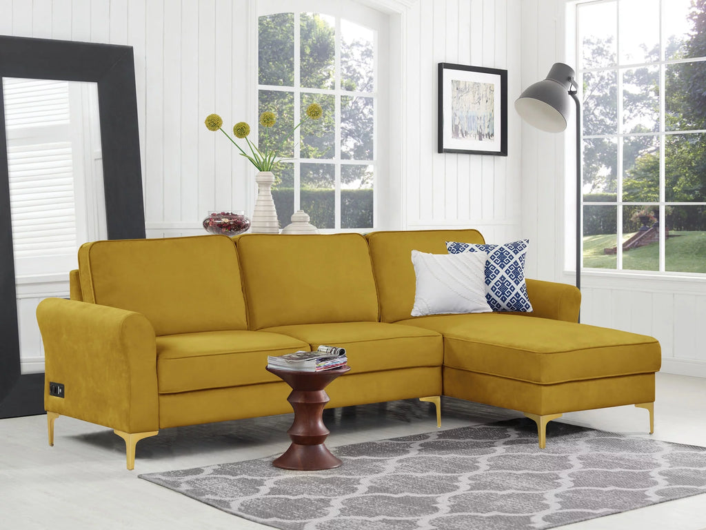 Yellow Velvet Sectional Loveseat and Chaise P81270