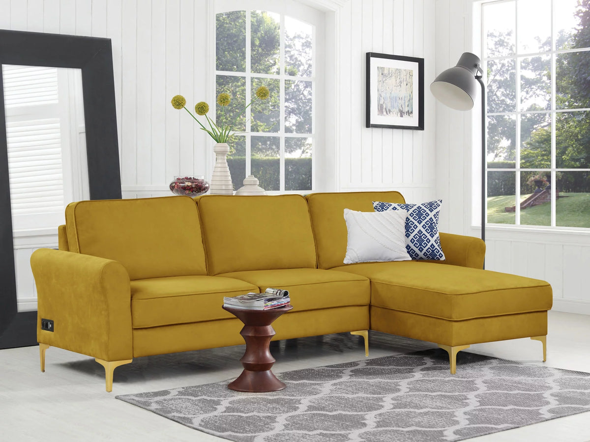 Yellow Velvet Sectional Loveseat and Chaise P81270